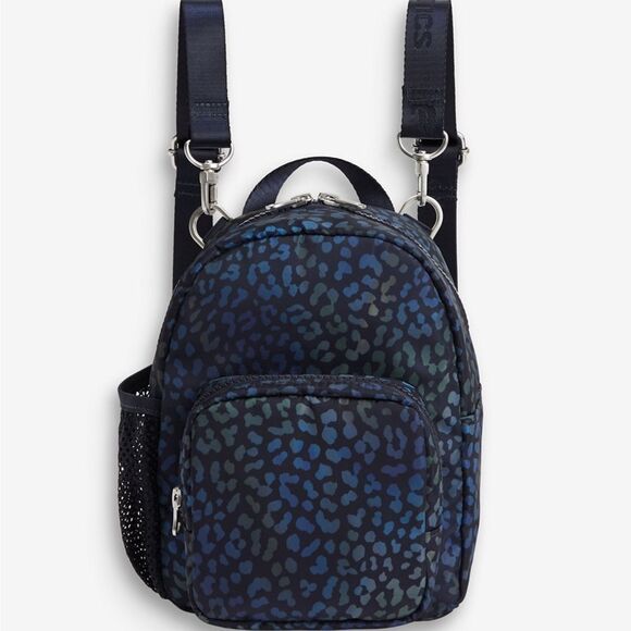Fabletics Blue and Black Leopard Print Mini Backpack with Adjustable Straps - Picture 3 of 8